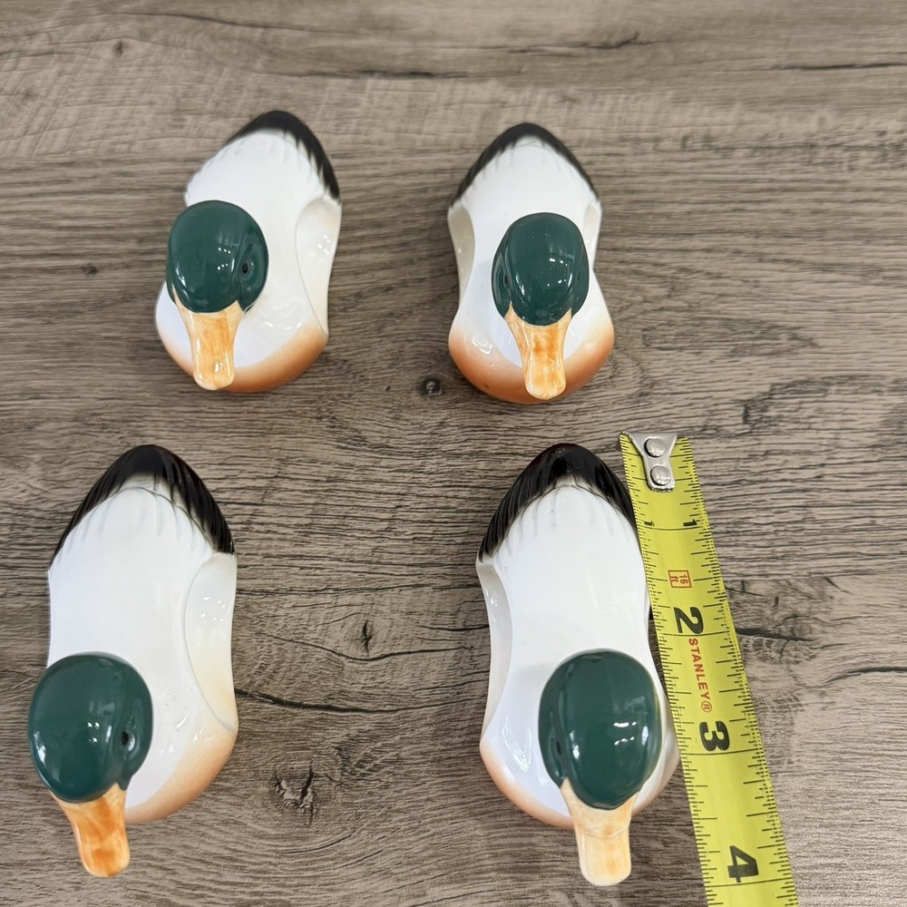 Set Of 4 Mallard Duck Napkin Rings Porcelain Dining Decor Vintage Hunting - Picture 11 of 12